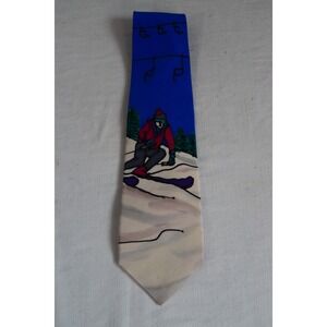 John Gordon Robert Daskal Silk Tie Skiing Winter Ski Downhill Novelty Art Blue